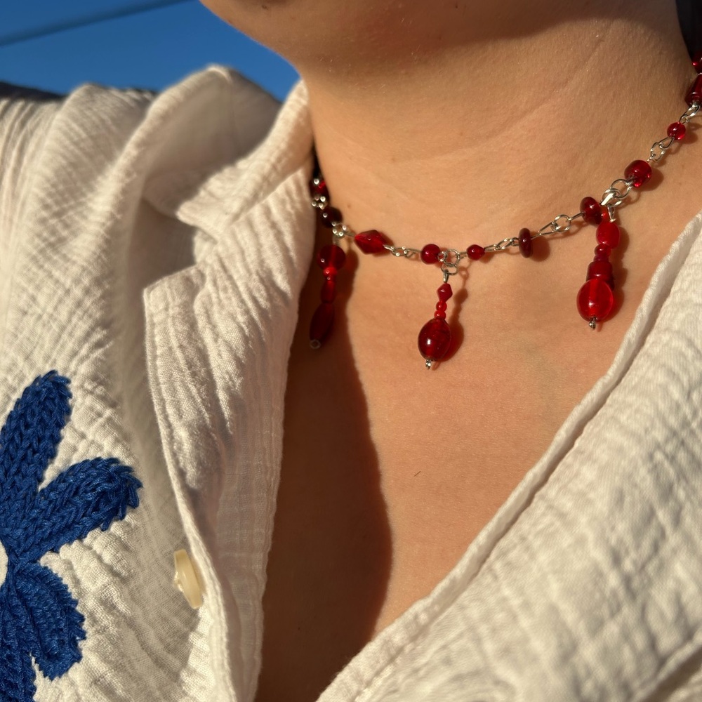 Blood Red Beaded Necklace